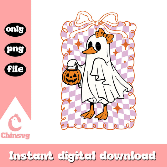 Duck ghost pumpkin checkered png, ghost bow tie pumpkin png