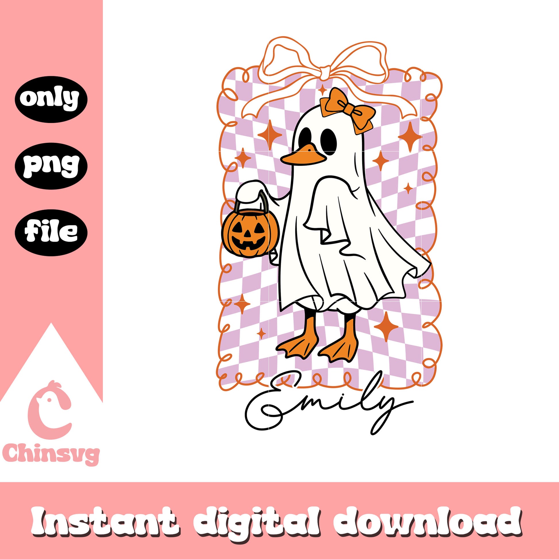 Duck ghost pumpkin emily checkered png, ghost bow tie pumpkin png