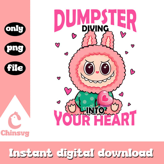 Dumpster diving into your heart labubu png, labubu decor png