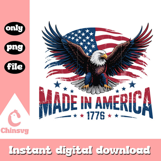 Eagle made in america 1776 design png, 4th of july usa png