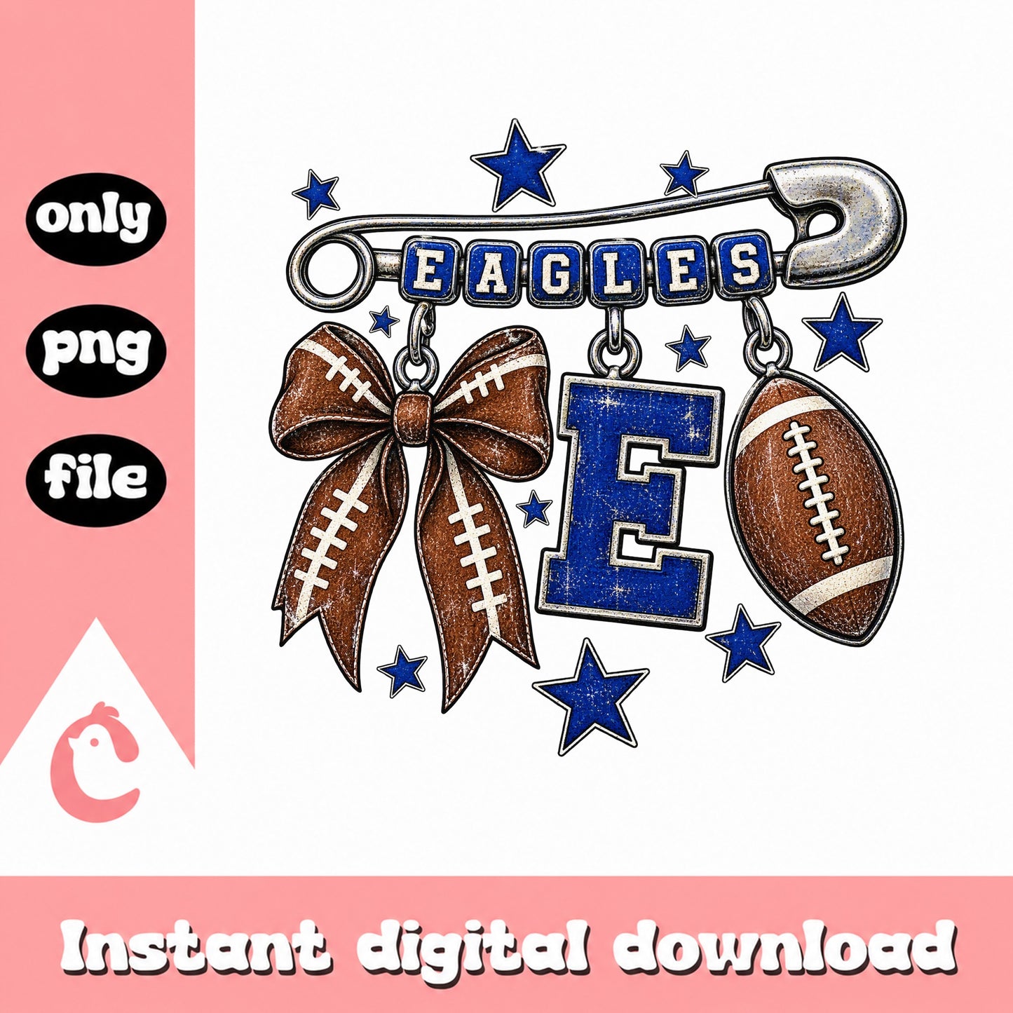 Eagles Football Safety Pin PNG, Team Spirit Cheer, Sublimation PNG