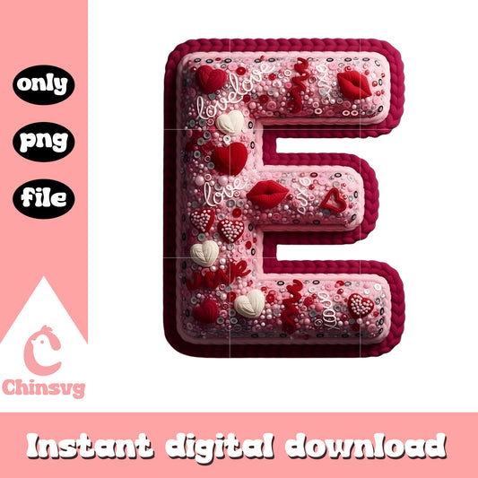 E alphabet valentine pink png, heart valentine's day​ png