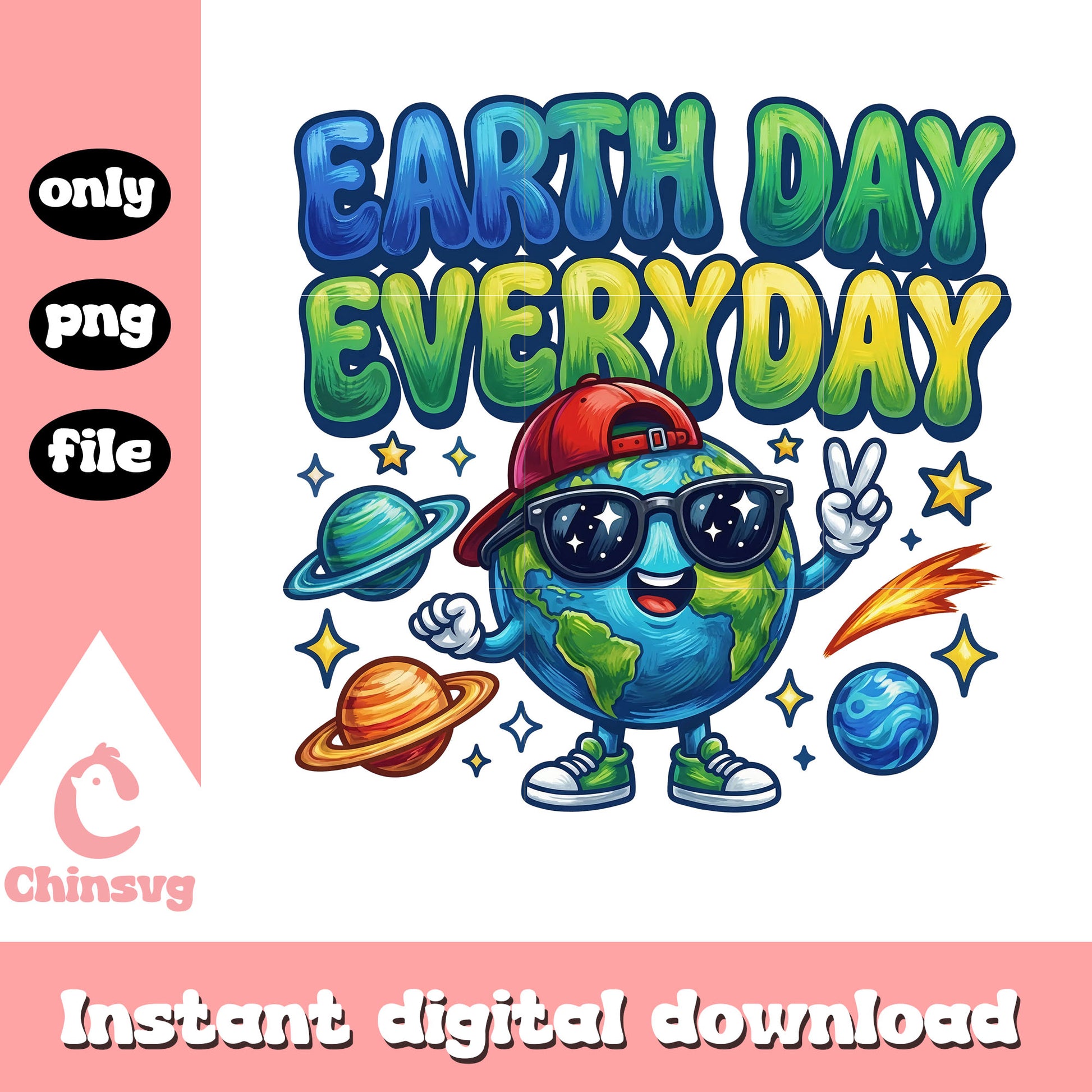 Earth day everyday watercolor design png, planet earth day​ png