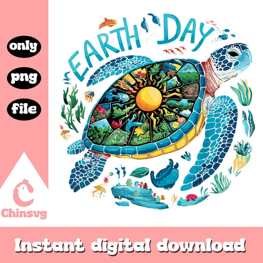 Earth day turtle colorful design png, when is earth day png