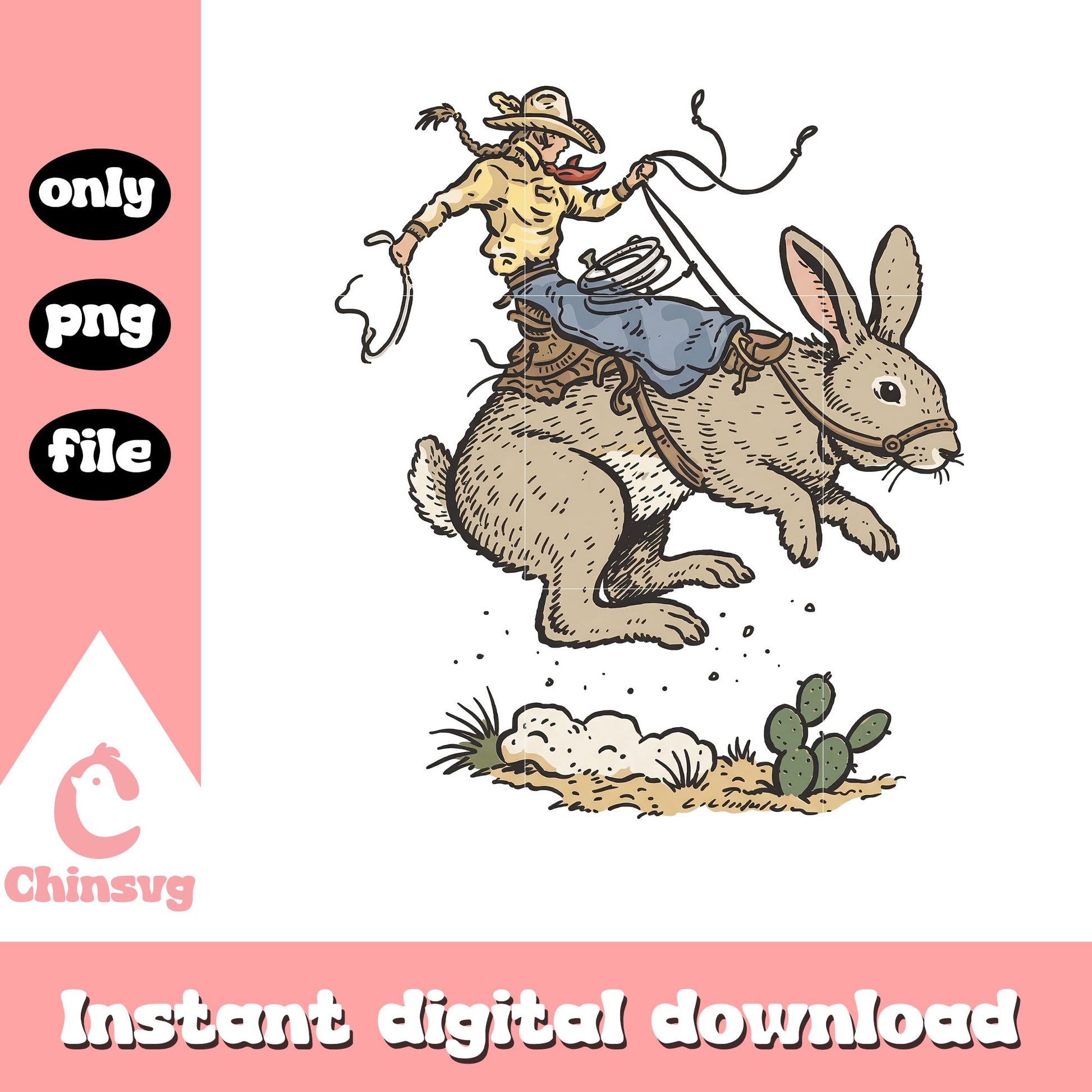 Easter cowboy riding rabbit png, happy easter funny​ png