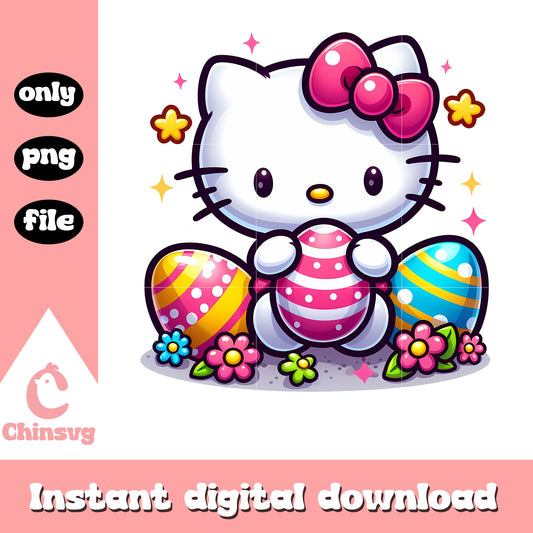 Easter eggs design and kitty cat png, easter eggs png, cartoon png