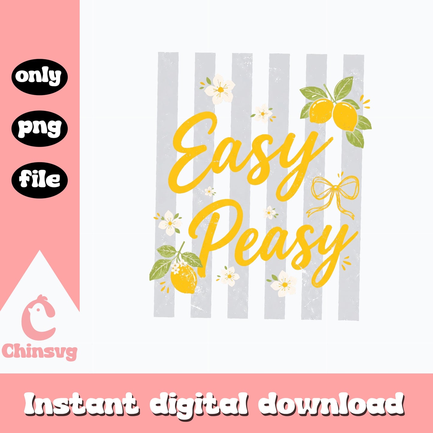 Easy Peasy Lemon Floral PNG, Summer Quote PNG, Retro PNG