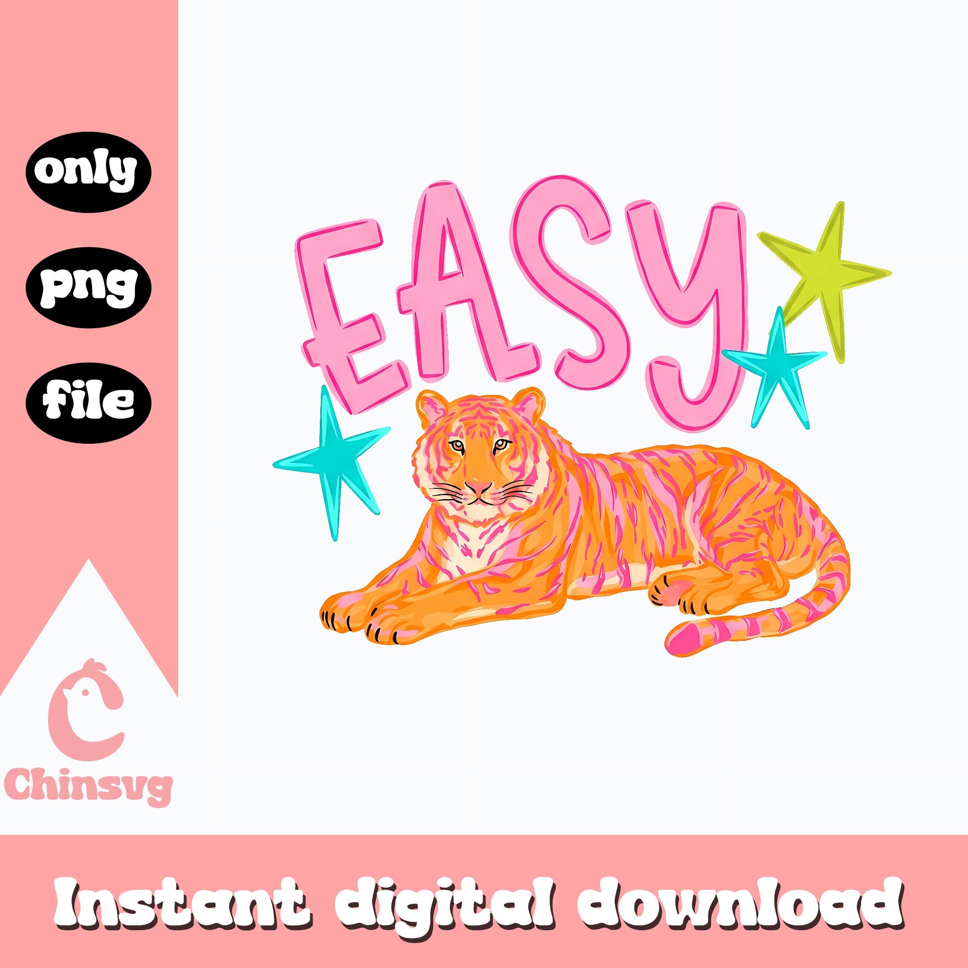 Easy Tiger PNG, Retro Tiger Sublimation, Trendy Tiger PNG