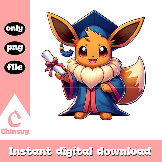 Eevee graduation day design png, eevee pokemon graduation png