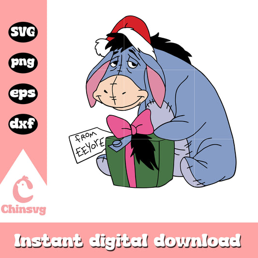 Eeyore and christmas present design svg, eeyore christmas​ svg