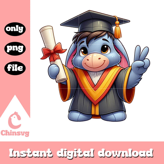 Eeyore chibi graduation png, graduation day design png, eeyore png