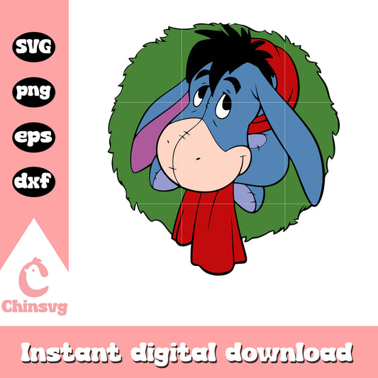 Eeyore in christmas wreath design svg, christmas eeyore​ svg