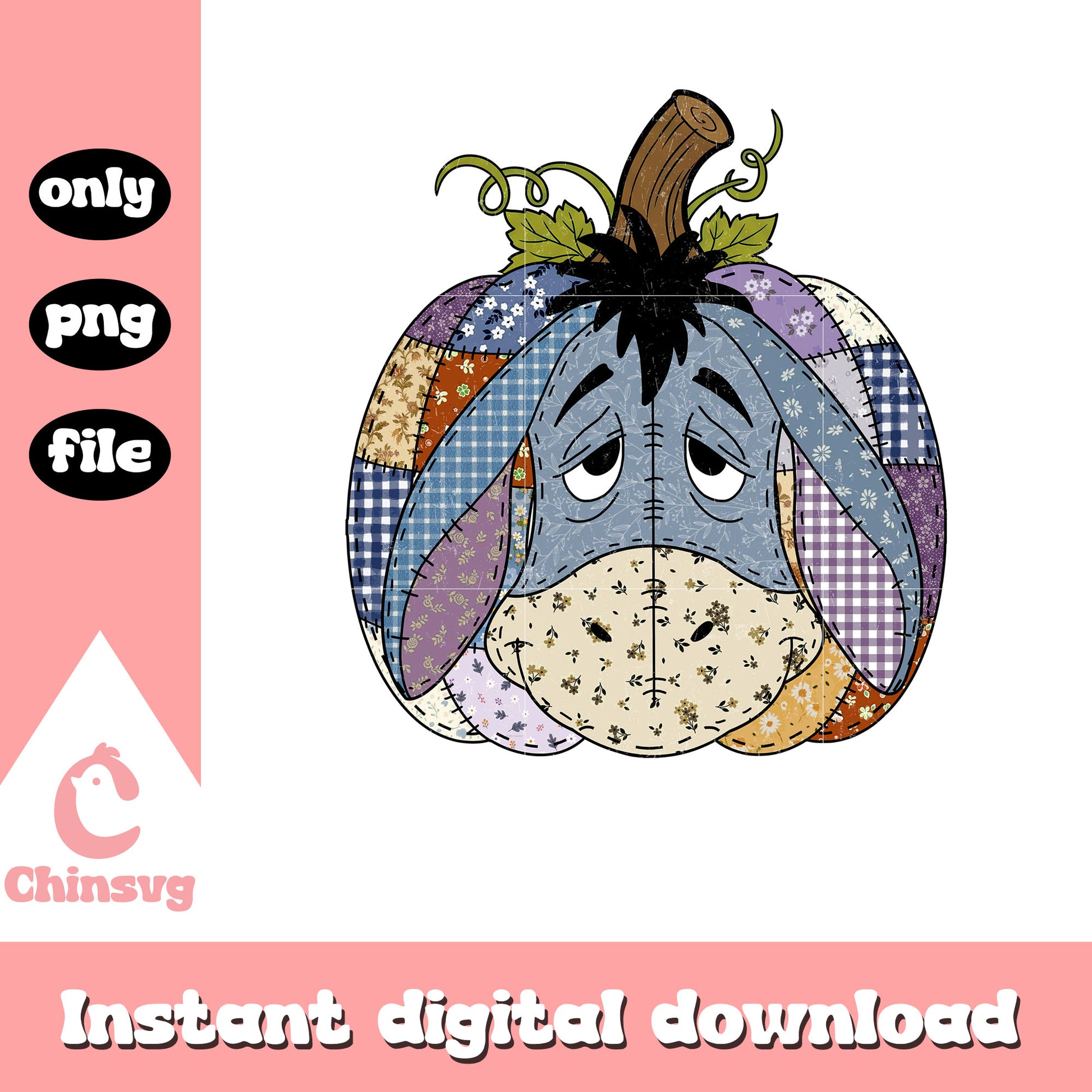 Eeyore preppy floral pumpkin design png, disney characters png