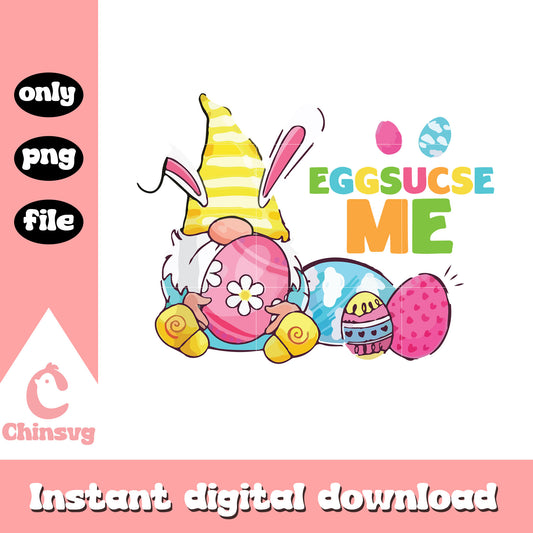 Eggsucse me gnomes easter design png, easter bunny gnome​ png