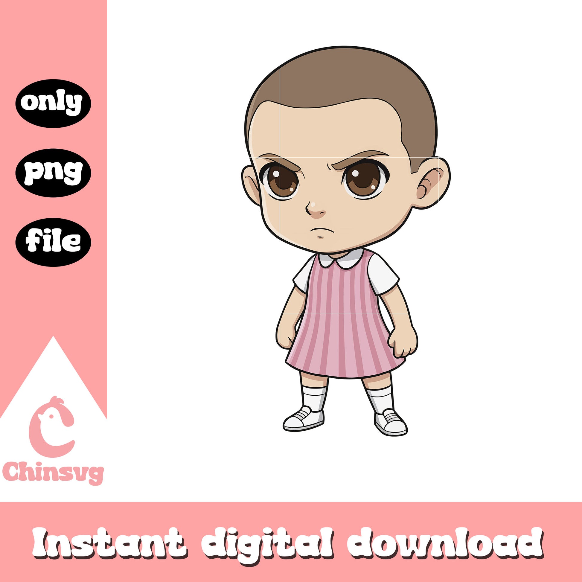 Eleven character chibi design png, stranger things eleven​ png