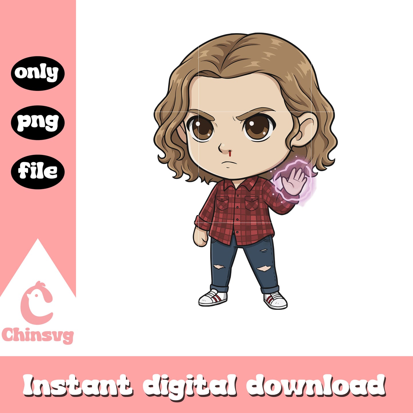 Eleven character chibi png, eleven stranger things​ png