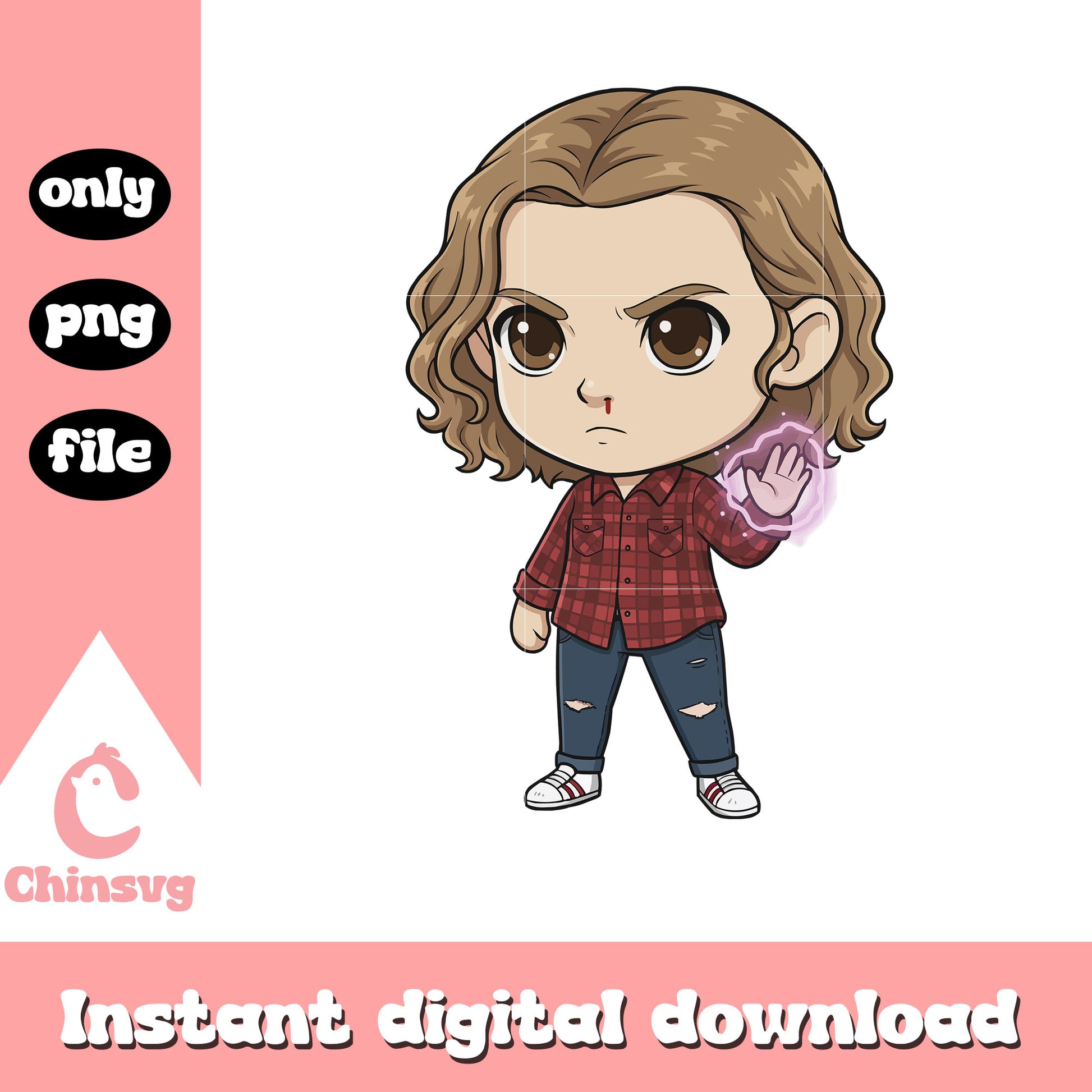 Eleven character chibi png, eleven stranger things​ png