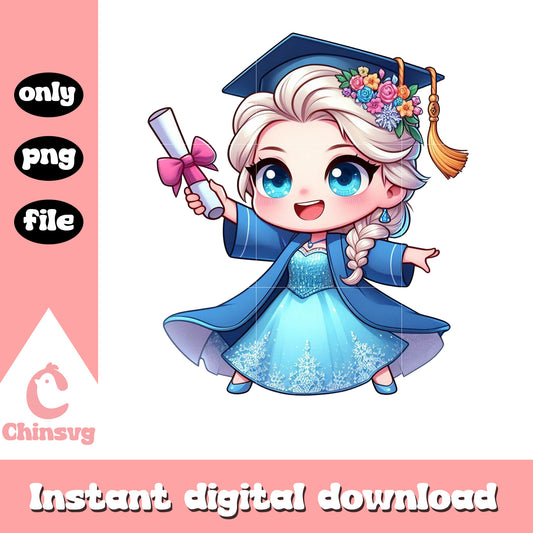 Elsa chibi cute graduation design png, graduation elsa png