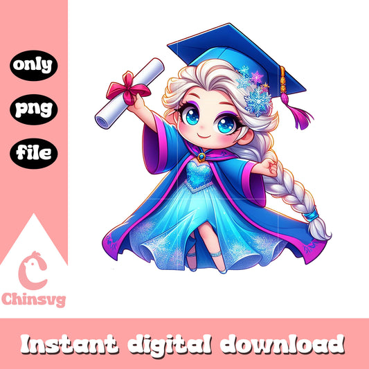Elsa chibi graduation day design png, frozen disney png