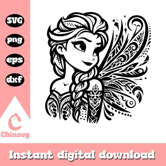 Elsa queen fairy wing outline svg, elsa svg, disney svg