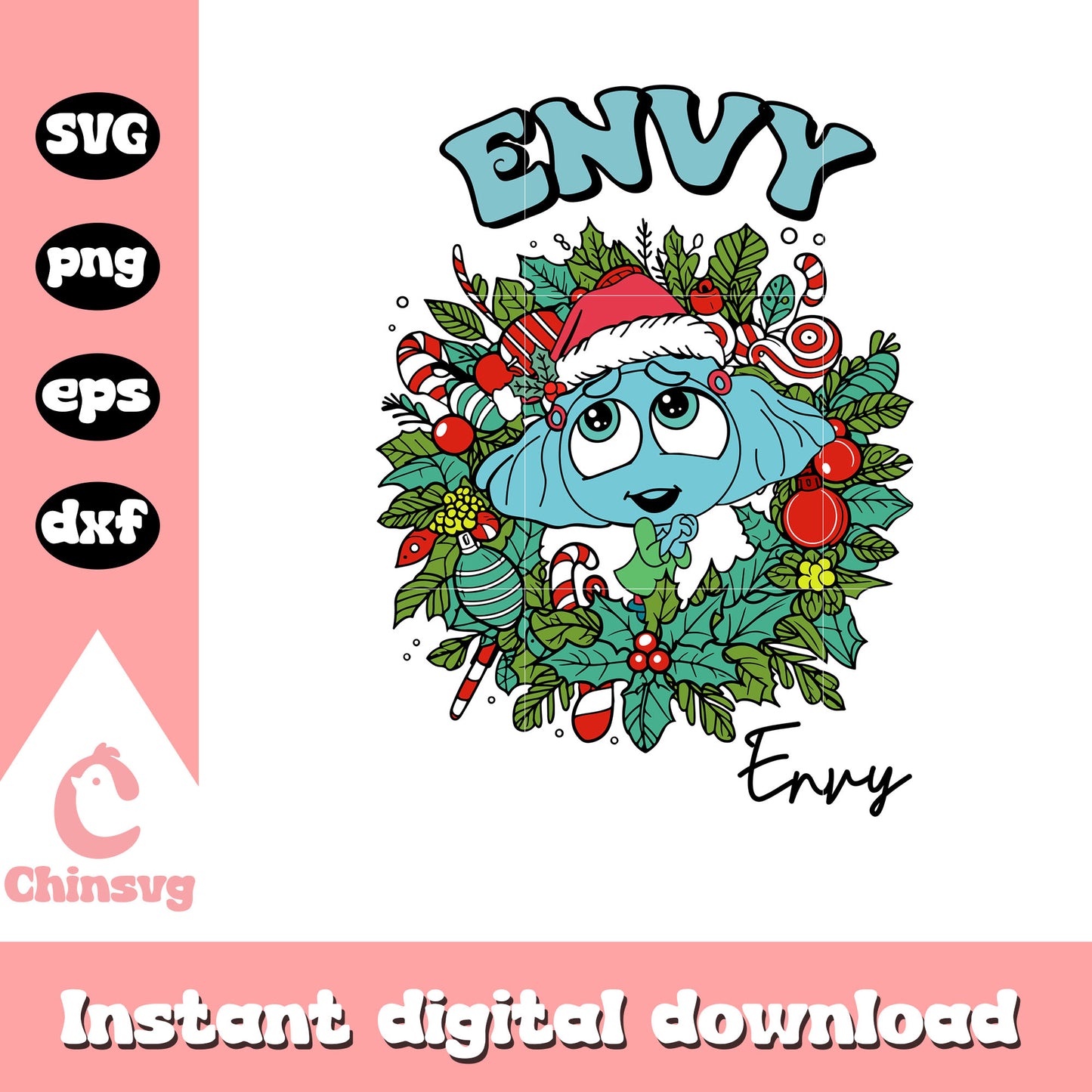 Envy character christmas wreath svg, inside out characters emotions​ svg