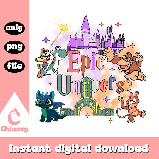 Epic universe characters design png, universal studios orlando png