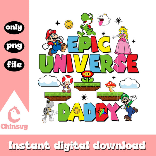 Epic universe daddy font design png, super mario characters png