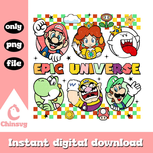 Epic universe mario clipart design png, mario characters png