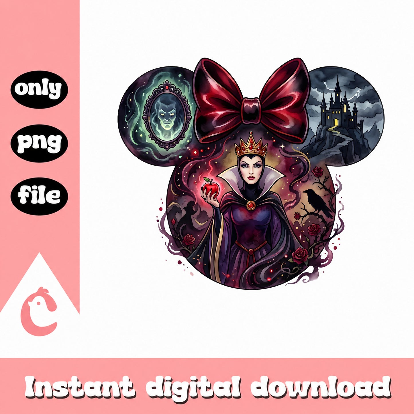 Evil Queen Mickey Ears PNG, Disney Villain PNG, Halloween PNG