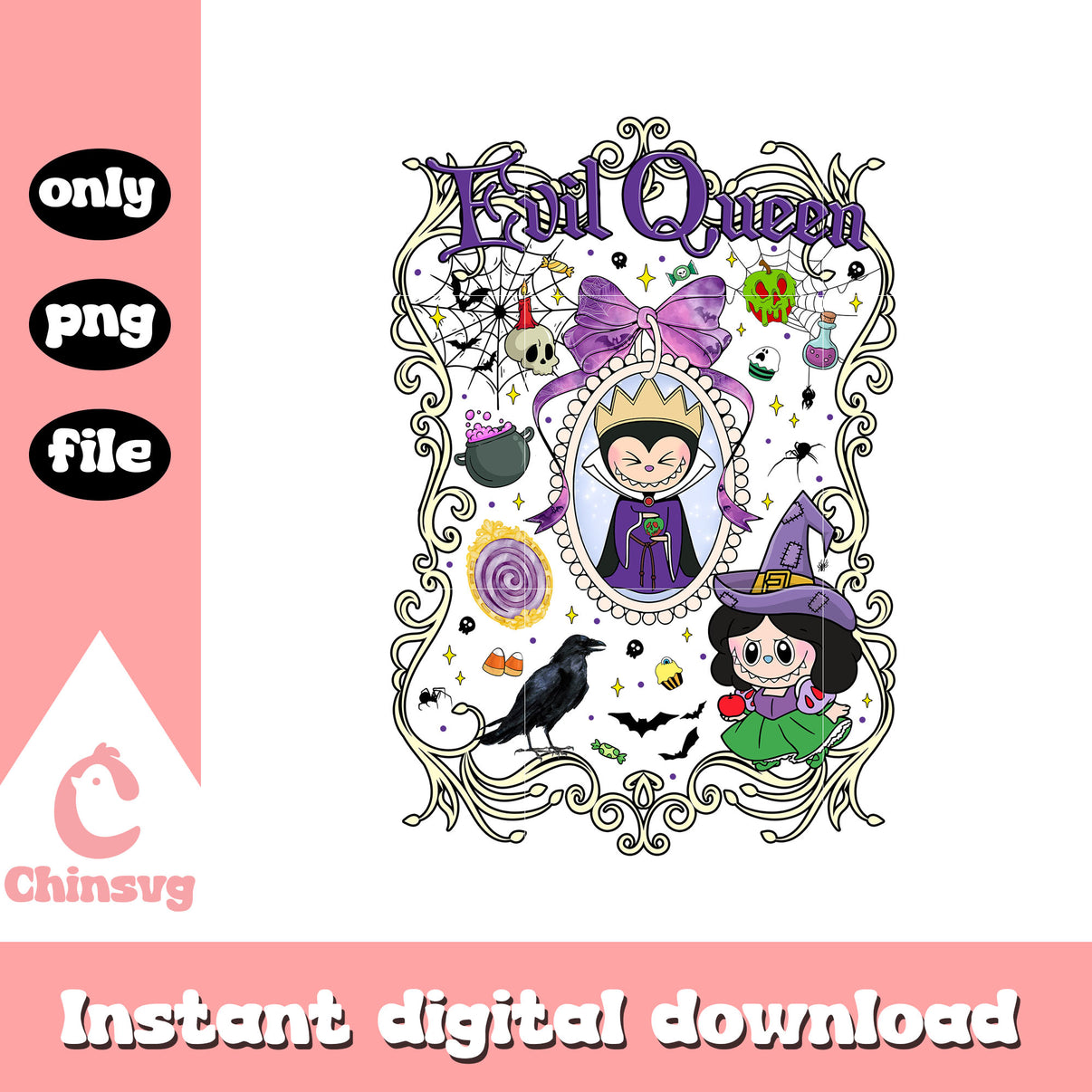 Evil queen labubu ver mirror design png, popmart halloween labubu png ...