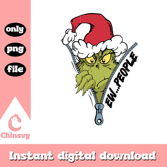 Ew...people grinch zipper design png, santa hat png