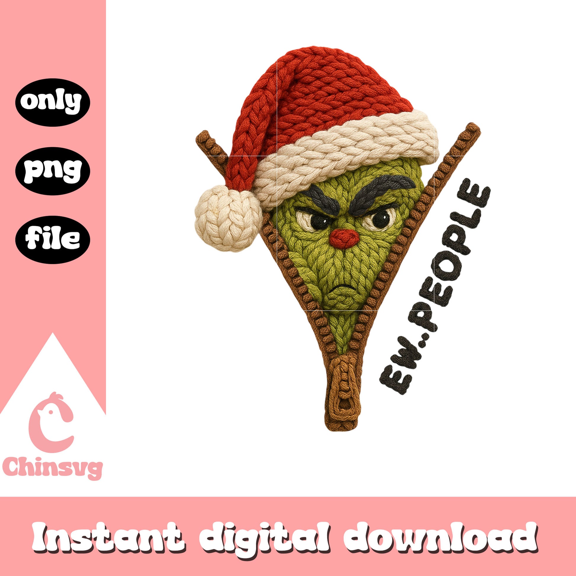 Ew.. people zipper crochet design png, grinch santa hat png