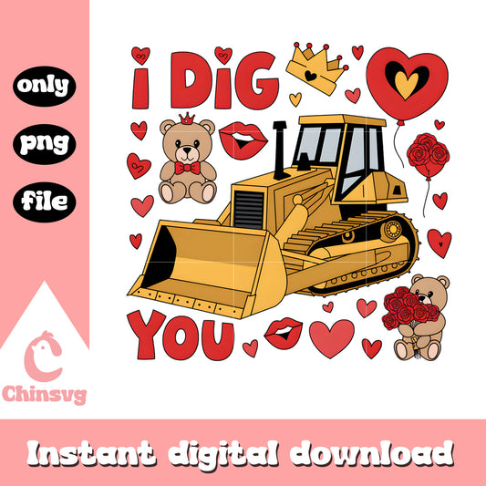 Excavator valentine love bear png, heart valentine's day​ png