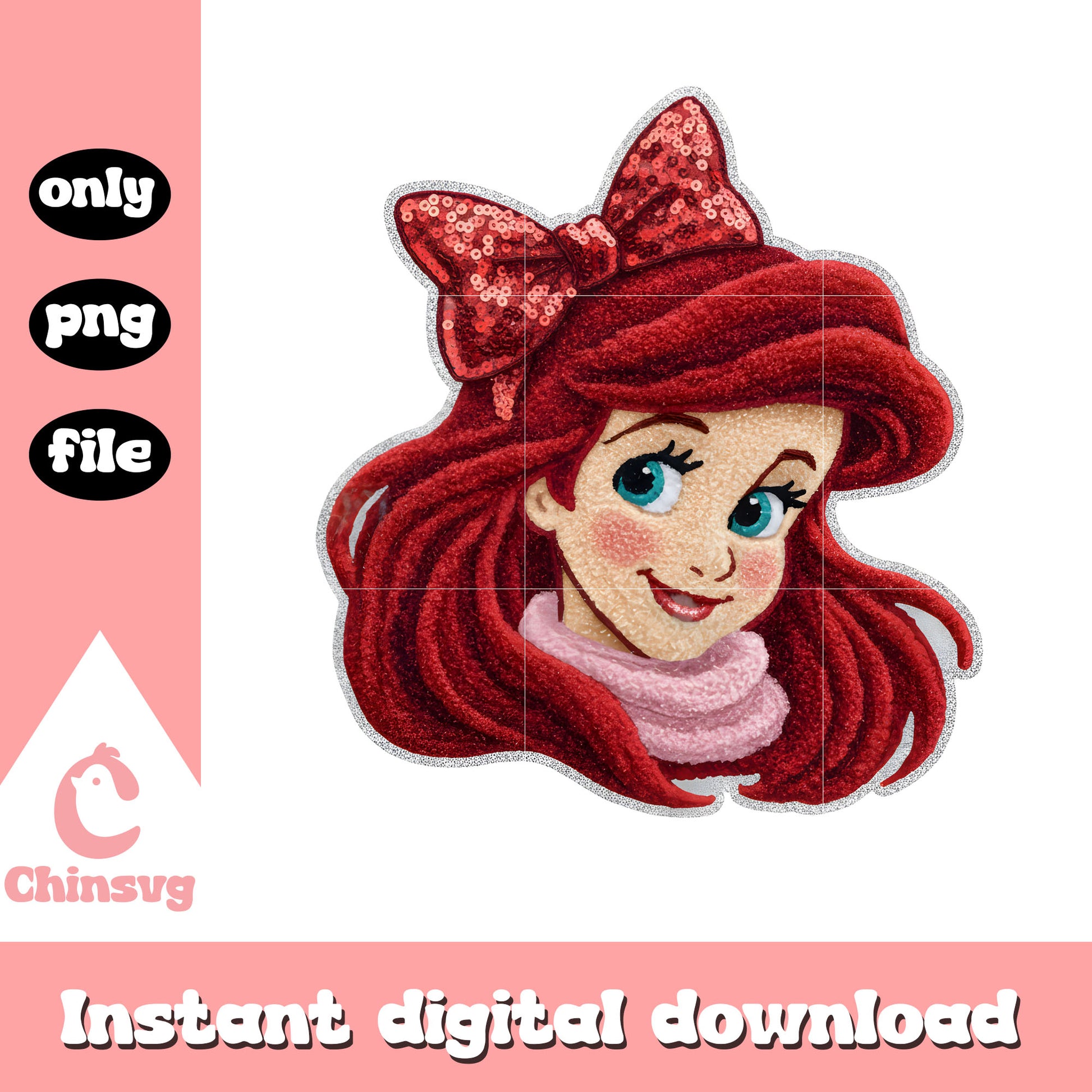 Face ariel valentine crochet png, disney valentine's day​​ png