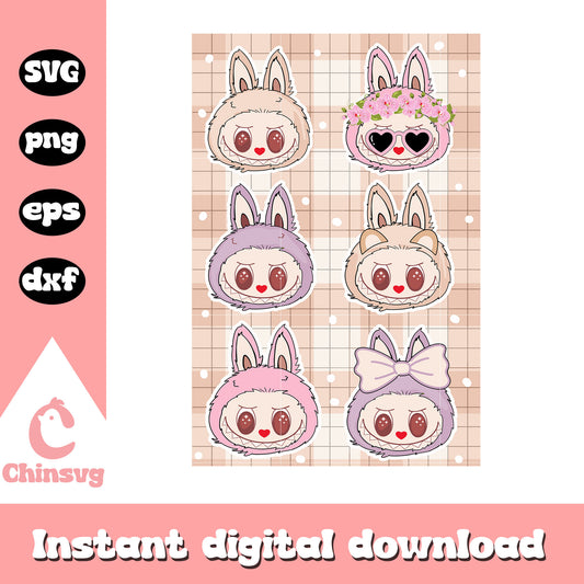 Face cute labubu collection drawing svg, labubu clip art svg