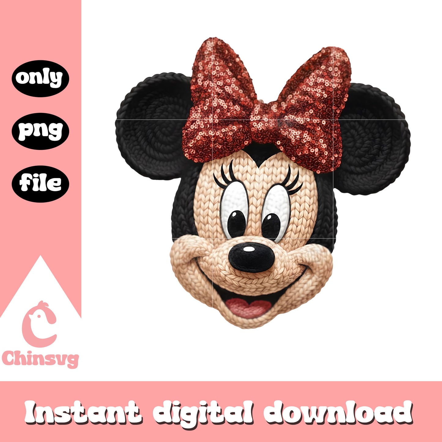 Face minnie valentine crochet png, disney valentine's day png