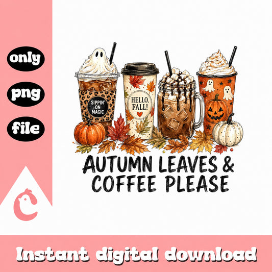 Fall Coffee Cups PNG Bundle, Pumpkin Spice Autumn Clipart, PNG