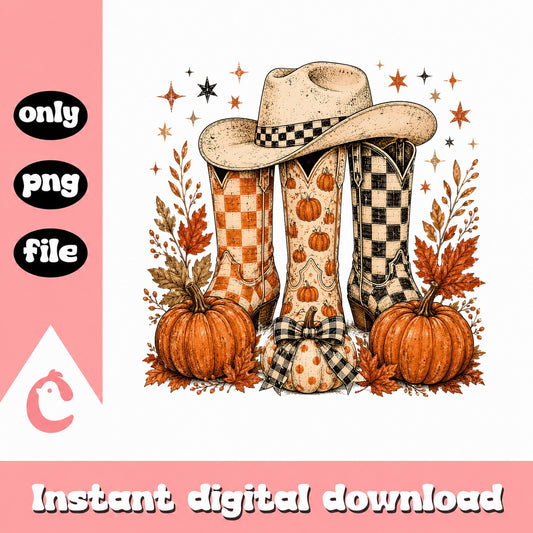 Fall Cowboy Boots Pumpkin PNG, Western Autumn Sublimation, Halloween PNG