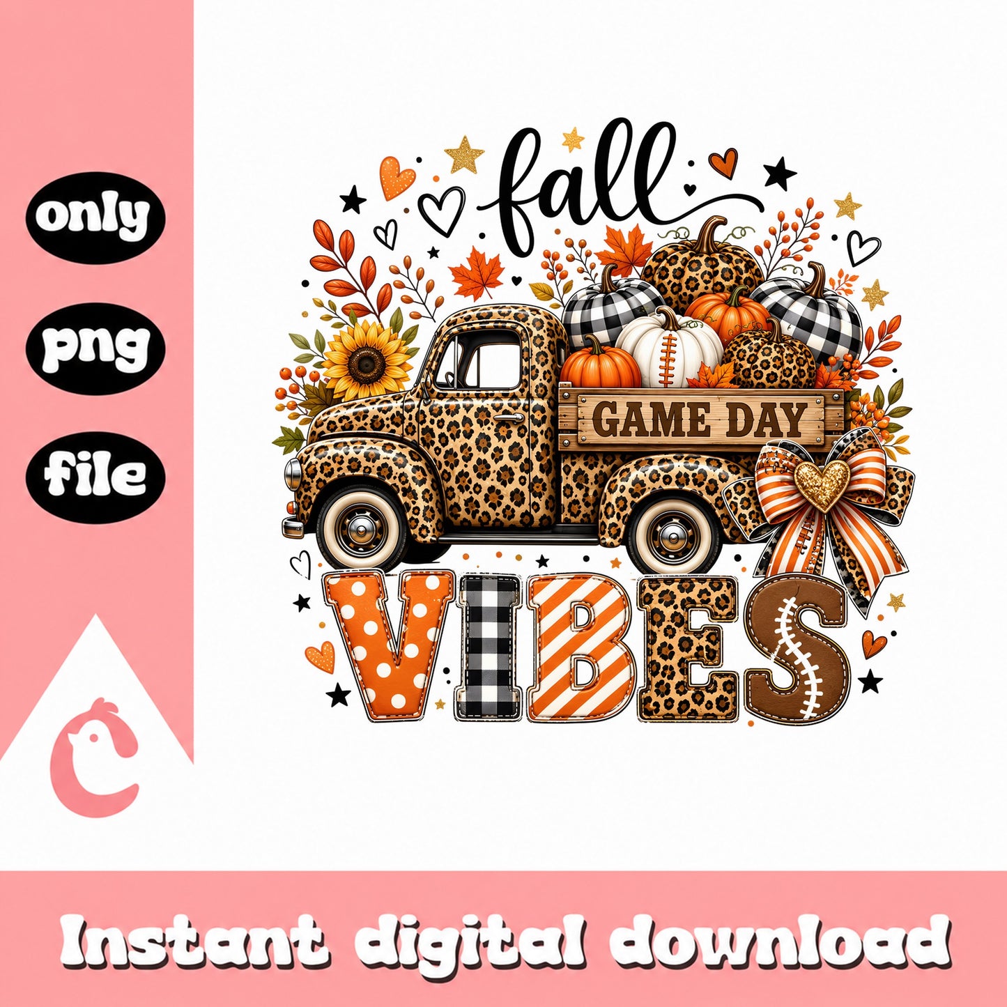 Fall Game Day Vibes PNG, Leopard Truck Pumpkin, Football PNG