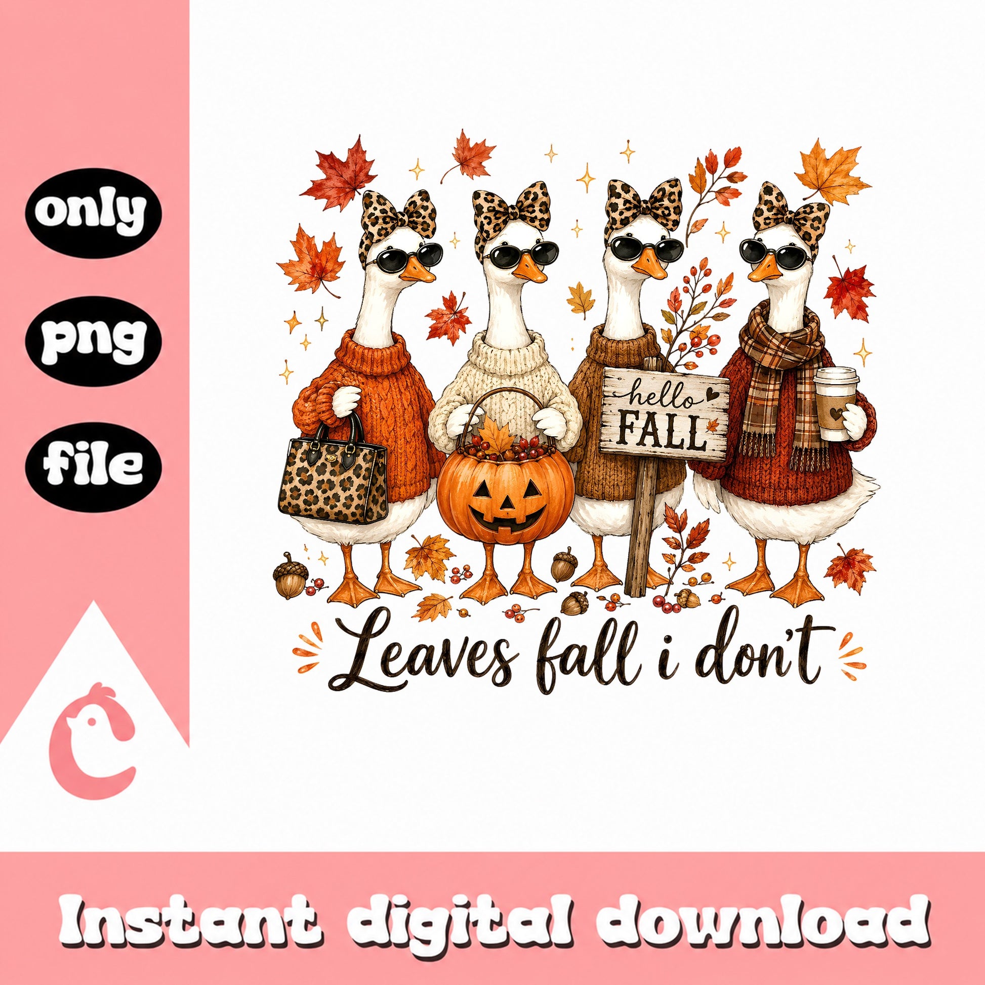 Fall Geese With Leopard Print PNG, Hello Fall Clipart, Autumn PNG