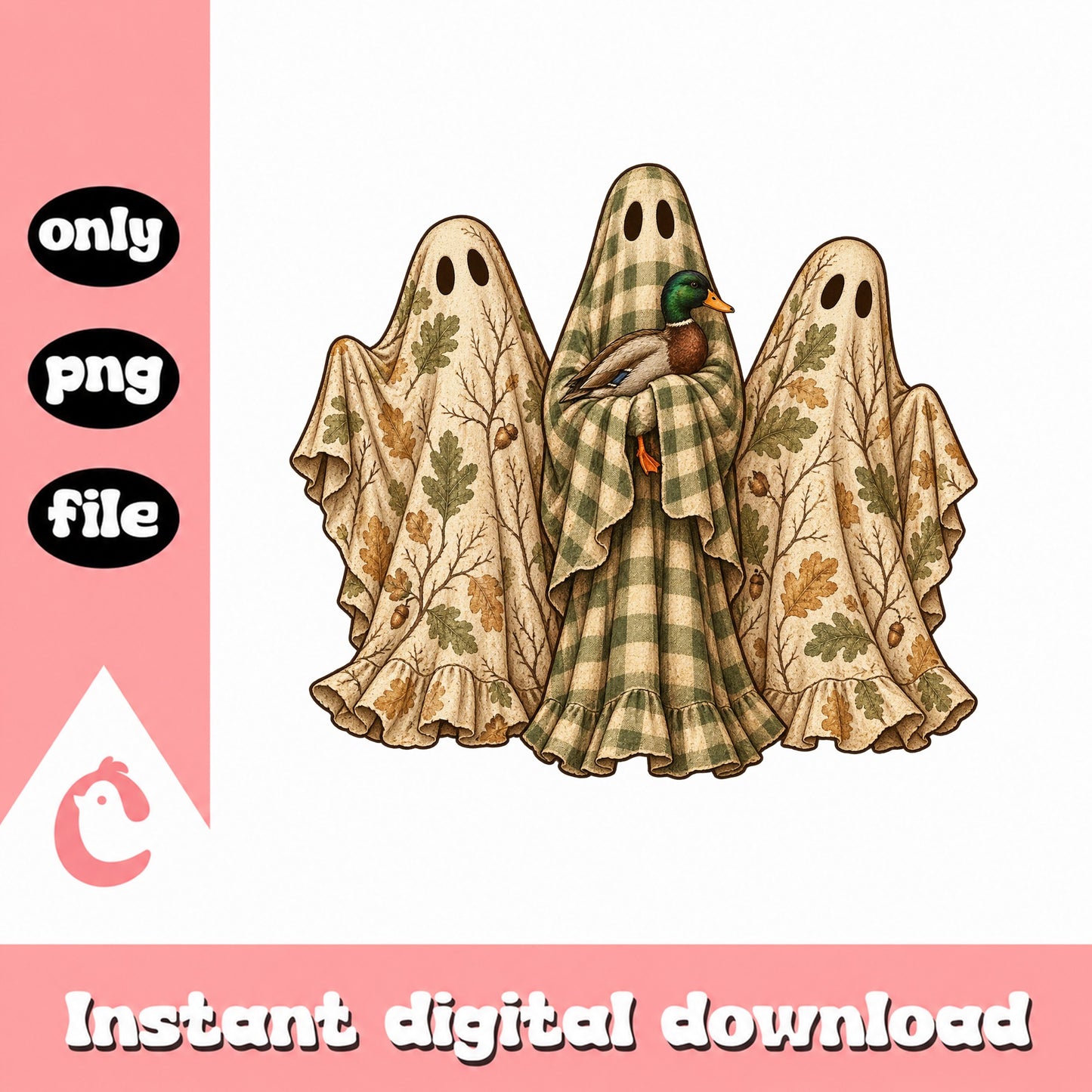 Fall Ghost With Duck PNG, Halloween Autumn Clipart, Instant Download PNG