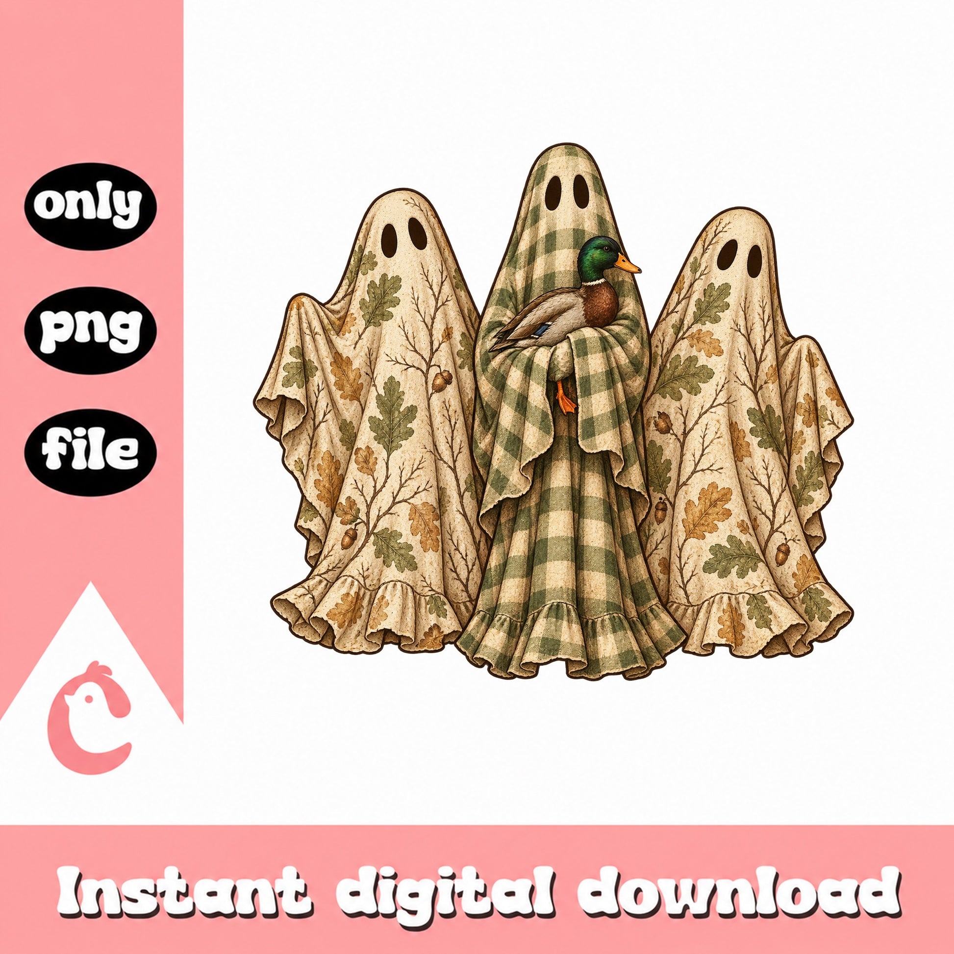 Fall Ghost With Duck PNG, Halloween Autumn Clipart, Instant Download PNG