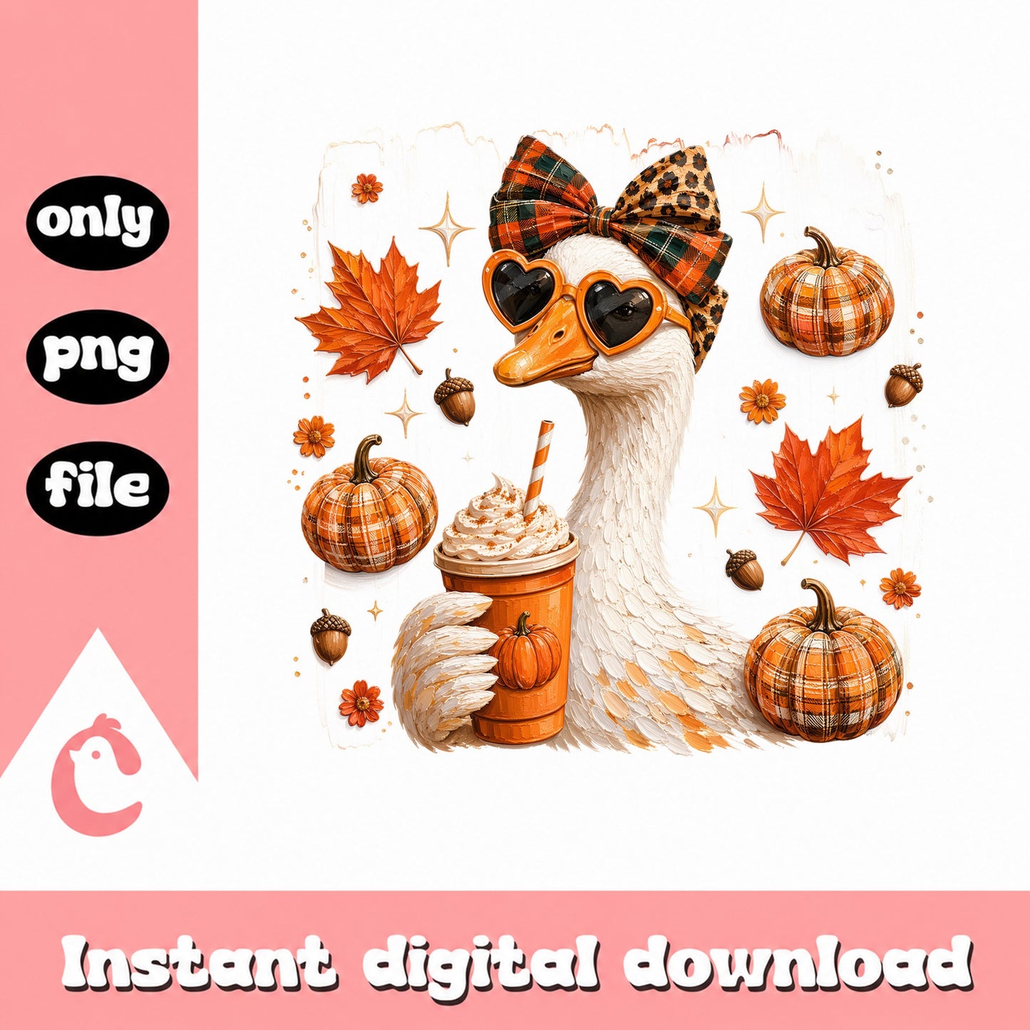 Fall Goose With Pumpkin Spice Latte PNG, Autumn Duck PNG, Thanksgiving PNG