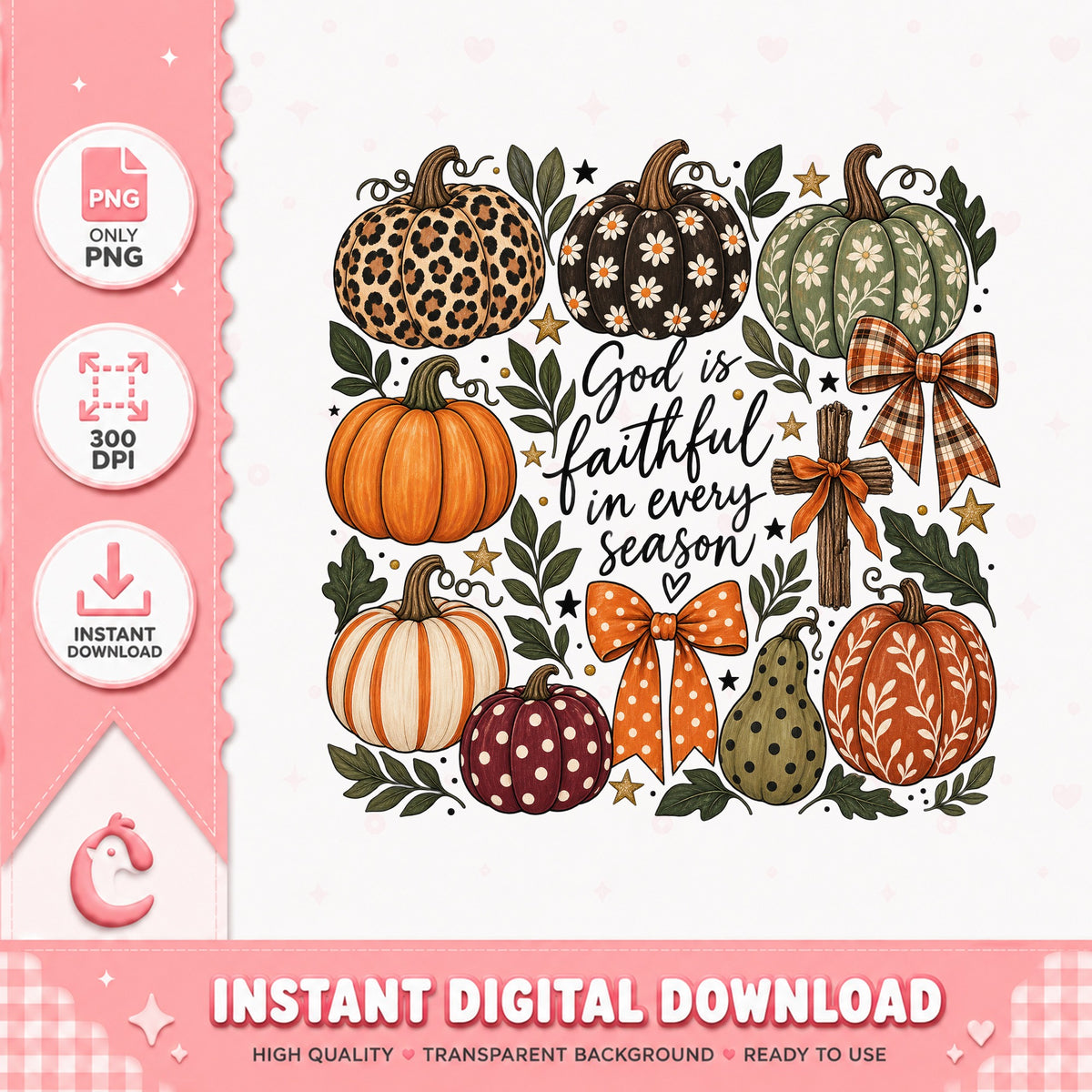 Fall Pumpkin Clipart Bundle, God Is Faithful Quote, PNG