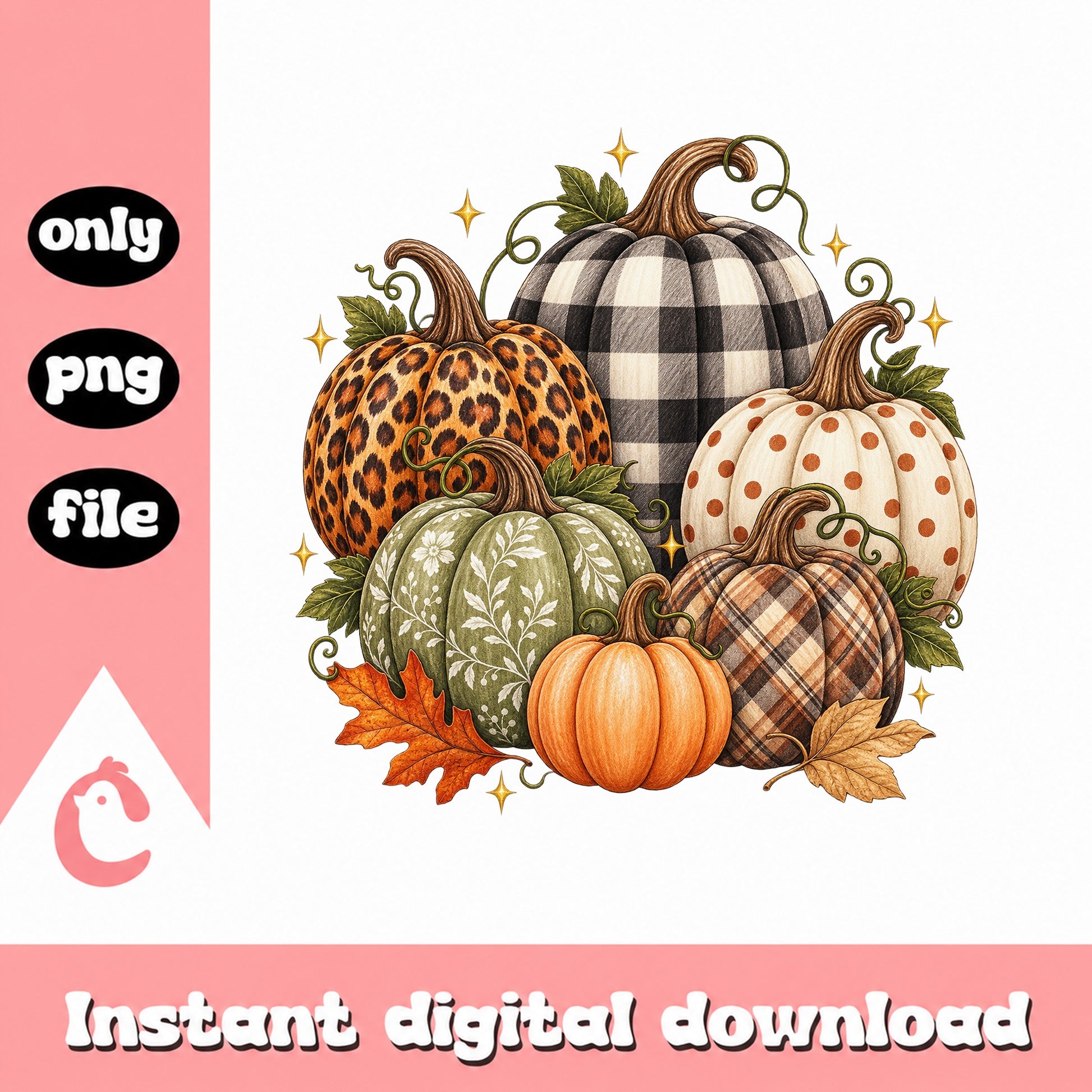 Fall Pumpkin Clipart Bundle, Thanksgiving Autumn Decor, PNG