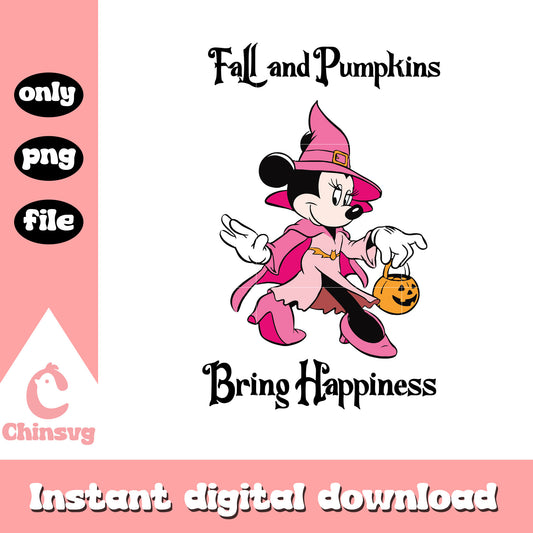 Fall and pumpkins bring happiness png, minnie character png, happy halloween png
