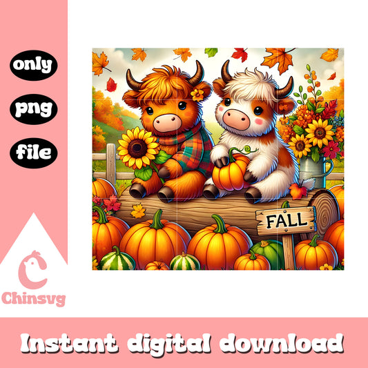 Fall autumn cow tumbler design png, autumn season png
