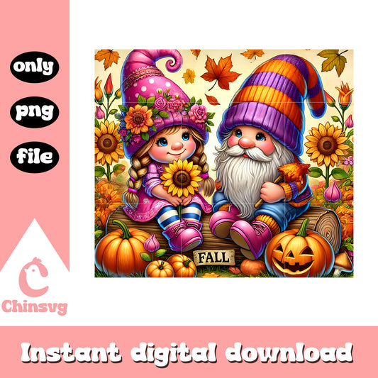 Fall gnome tumbler design png, fall autumn png, gnome png