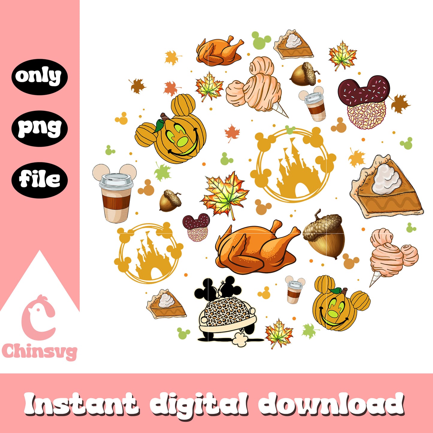 Fall vibes disney food design png, disney mickey cartoon png