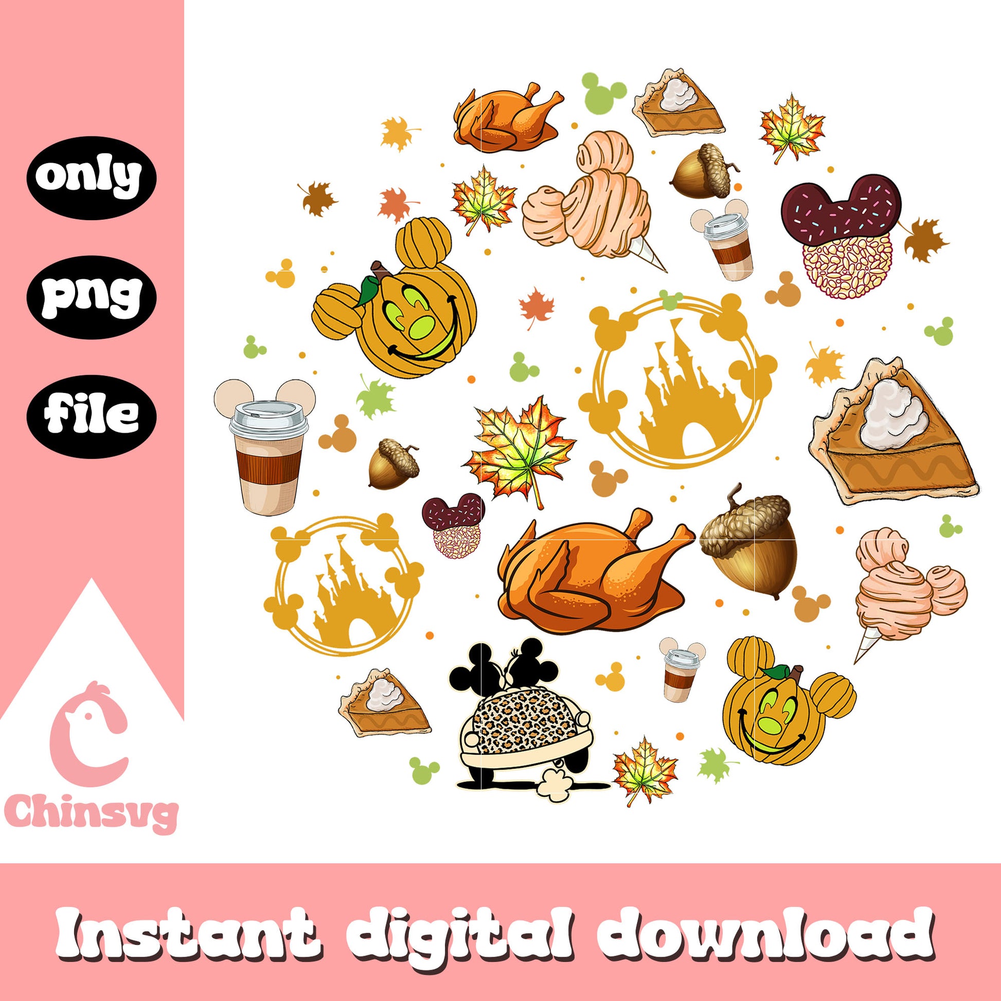 Fall vibes disney food design png, disney mickey cartoon png